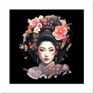 Floral Elegance: Geisha Girl Posters and Art